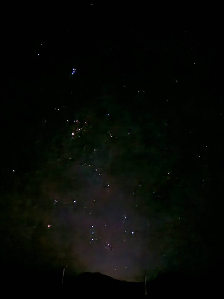 The entire constellation of Orion is visible toward the lower part of the sky.